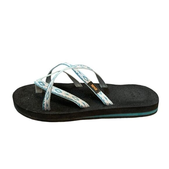 Teva olowahu Sandals Womens 8 Teal Blue Black Flip Flips Shoes Patterned - Picture 7 of 7